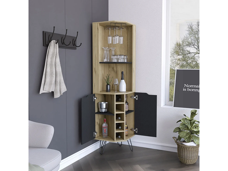 BAR FMFURNITURE ESQUINERO 5 BOTELLEROS 2 PUERTAS FM 008C CAFE CLARO 8