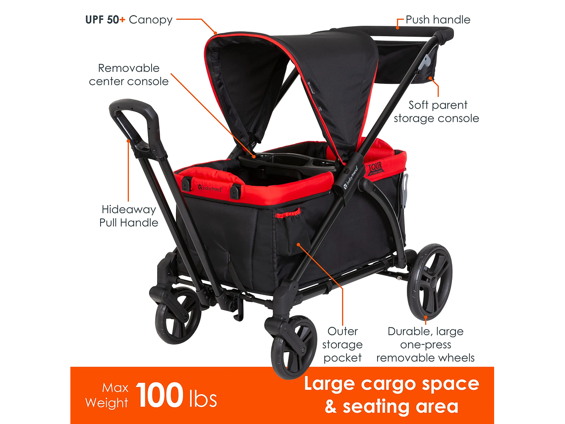 CARRO PASEO WAGON Y COCHE DOBLE MUV EXPEDITION 2 EN 1 MARS RED 2