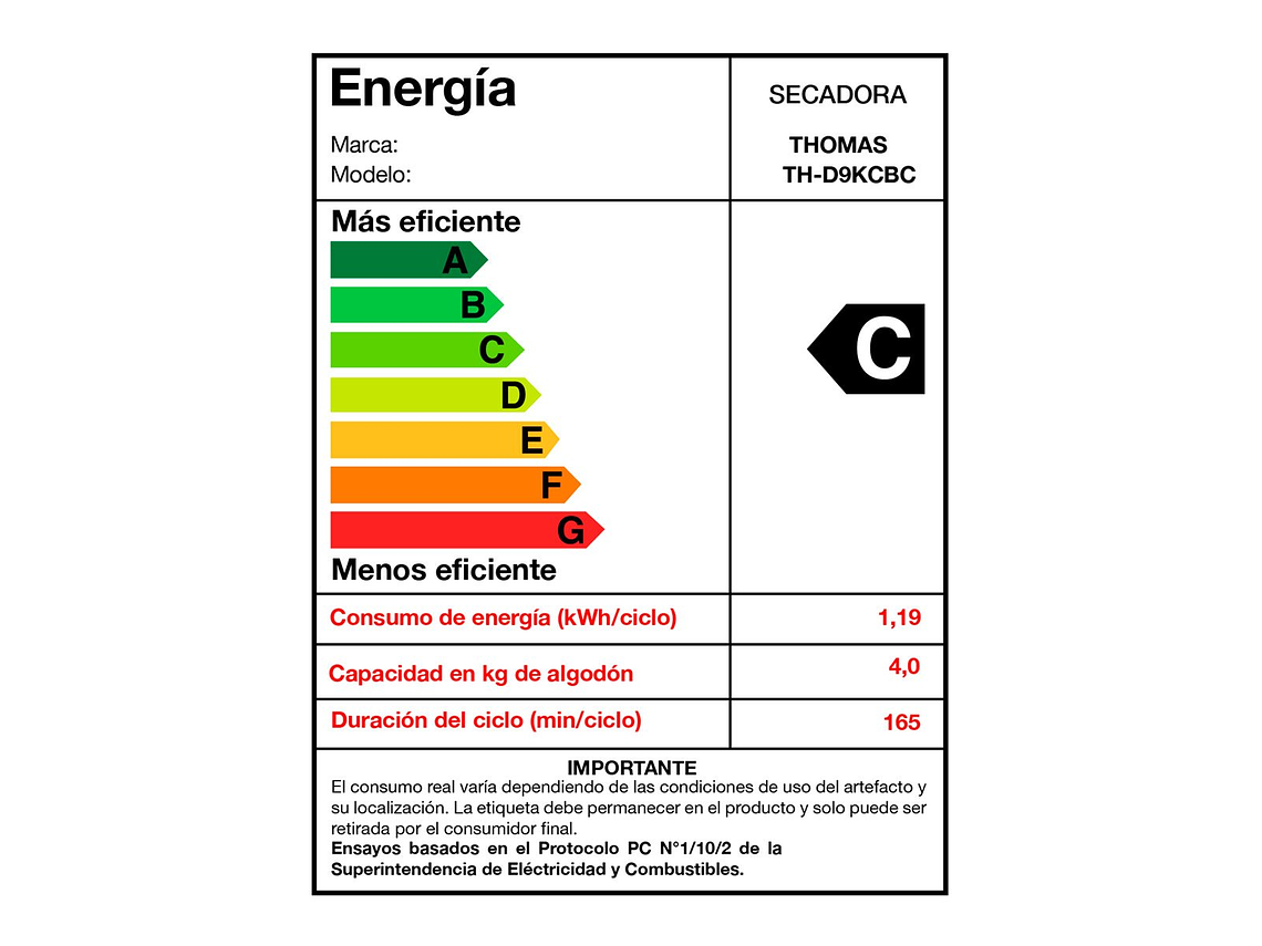 SECADORA DE ROPA BOMBA DE CALOR THOMAS TH-D9KCBC 9KG BLANCO 7