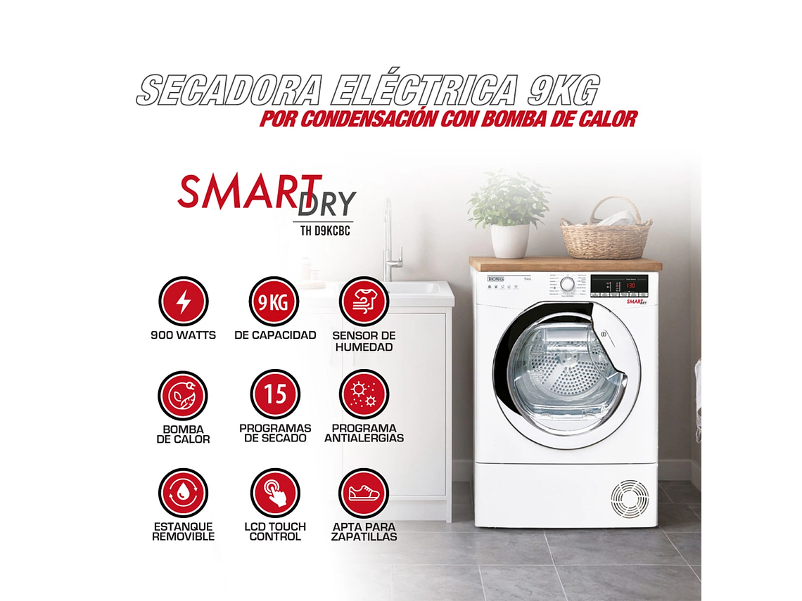 SECADORA DE ROPA BOMBA DE CALOR THOMAS TH-D9KCBC 9KG BLANCO 8