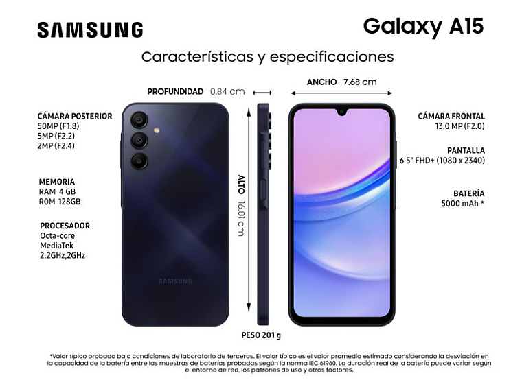 CELULAR SAMSUNG GALAXY A15 128 GB 4 GB RAM 13MP 6.5