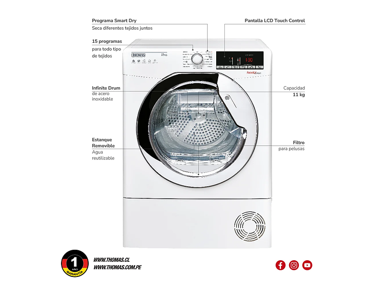 SECADORA ELE CTRICA 11 KG POR CONDENSACION CON BOMBA CALOR 5