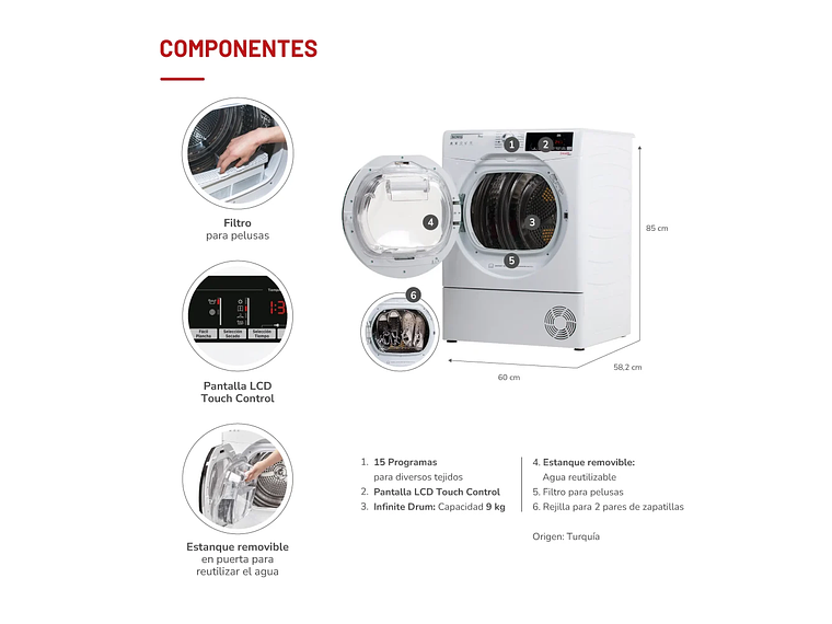 SECADORA ELE CTRICA 9 KG POR CONDENSACION CON BOMBA CALOR 4