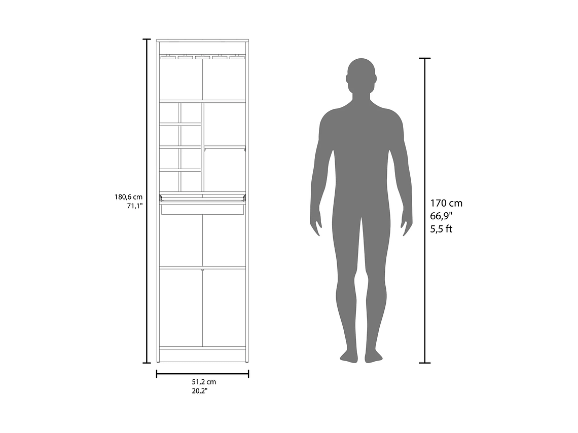 BAR FMFURNITURE ALTO 8 BOTELLEROS REPISA EXTENSIBLE FM 012A CAFE CLARO 4