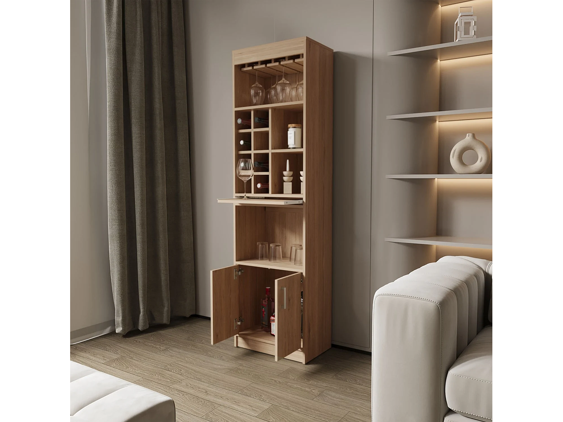 BAR FMFURNITURE ALTO 8 BOTELLEROS REPISA EXTENSIBLE FM 012A CAFE CLARO 6