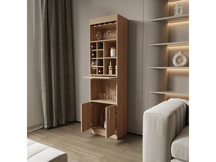 BAR FMFURNITURE ALTO 8 BOTELLEROS REPISA EXTENSIBLE FM 012A CAFE CLARO 6