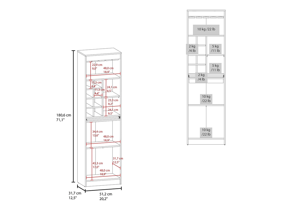 BAR FMFURNITURE ALTO 8 BOTELLEROS REPISA EXTENSIBLE FM 012A CAFE CLARO 7