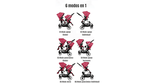 COCHE DOBLE DUO RECLINABLE 6 MODOS EN 1 LUBABYCAS NEGRO
