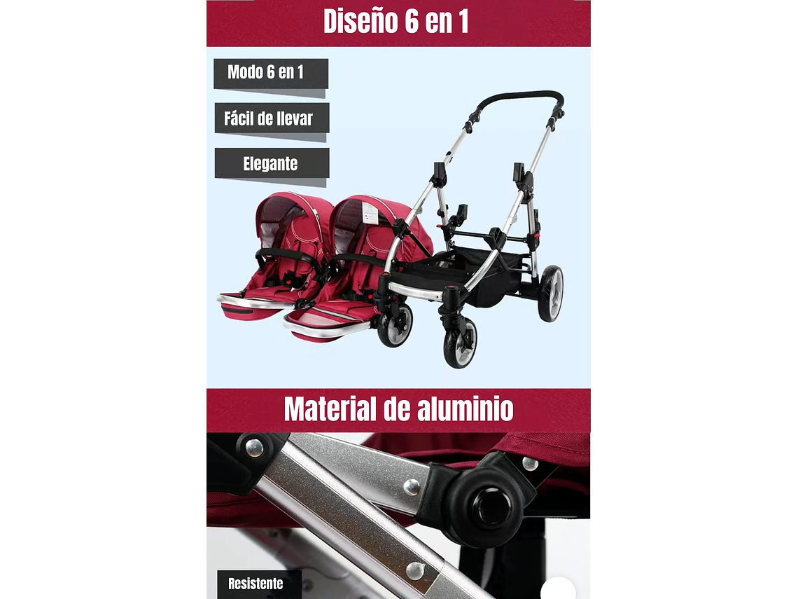 COCHE DOBLE DUO RECLINABLE 6 MODOS EN 1 LUBABYCAS NEGRO 3