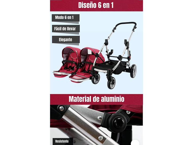 COCHE DOBLE DUO RECLINABLE 6 MODOS EN 1 LUBABYCAS NEGRO 3