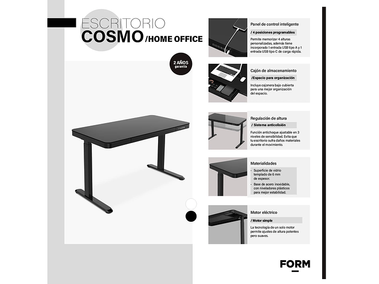 ESCRITORIO FORM DESIGN HOME OFFICE COSMO ELÉCTRICO NEGRO ACERO 7