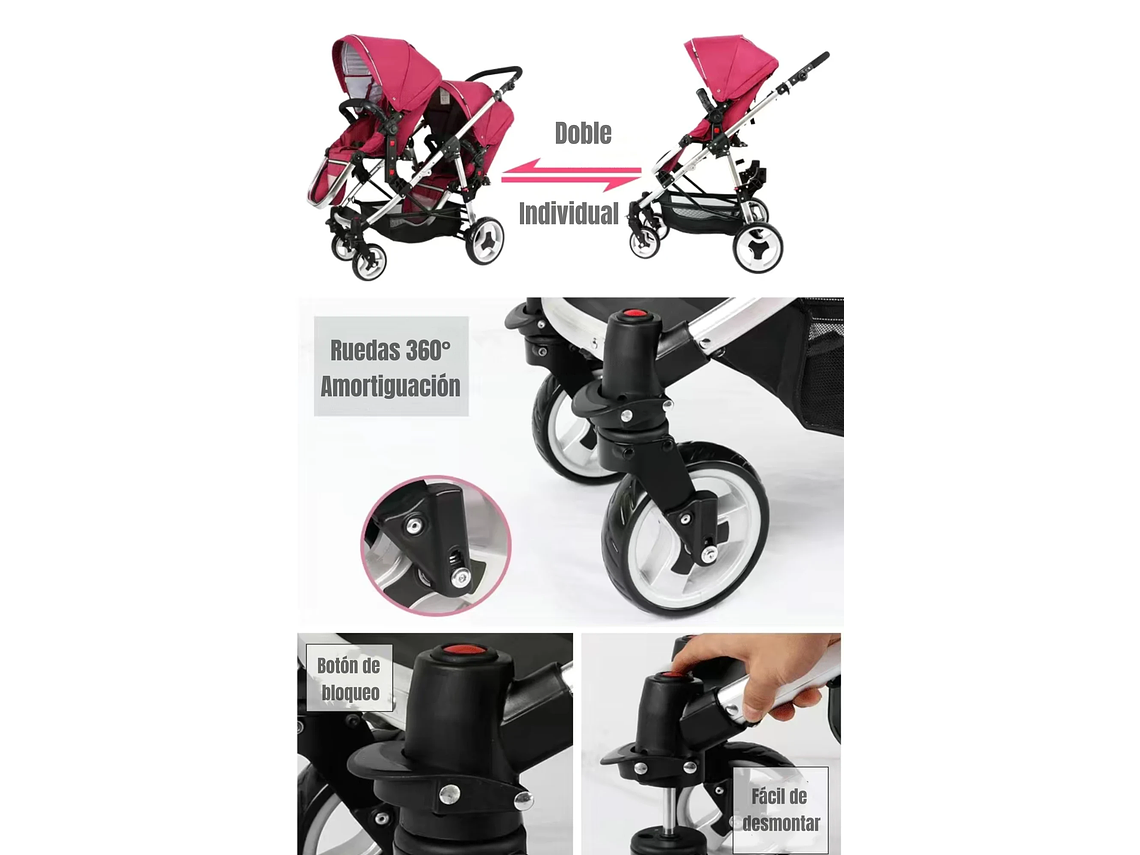 COCHE DOBLE DUO RECLINABLE 6 MODOS EN 1 LUBABYCAS NEGRO 7