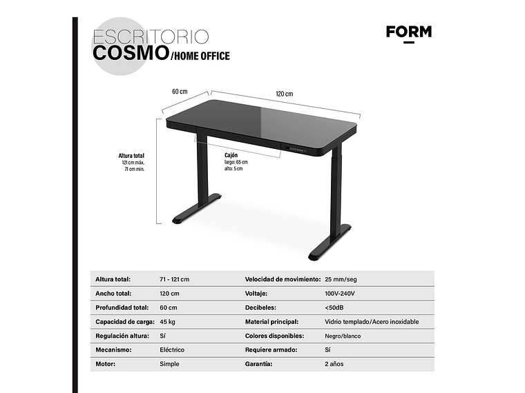 ESCRITORIO FORM DESIGN HOME OFFICE COSMO ELÉCTRICO NEGRO ACERO 4