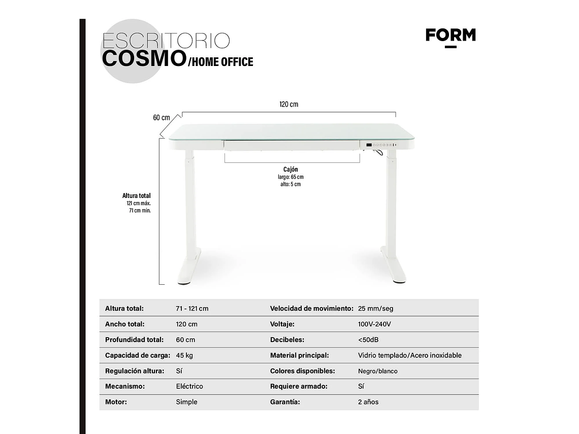 ESCRITORIO FORM DESIGN HOME OFFICE COSMO ELÉCTRICO BLANCO ACERO 5