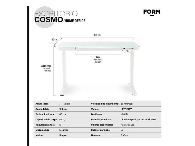 ESCRITORIO FORM DESIGN HOME OFFICE COSMO ELÉCTRICO BLANCO ACERO 5