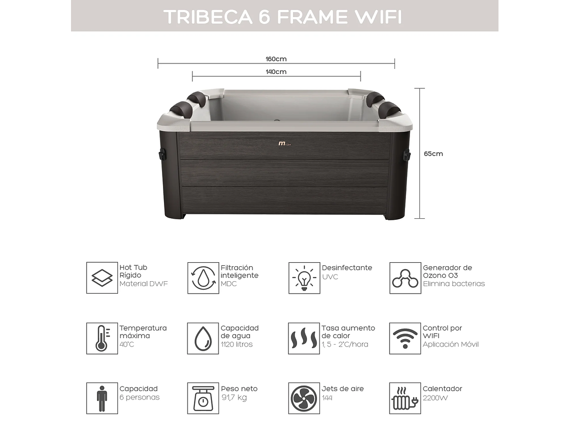 HOT TUB JACUZZI SPA 6 PERSONAS TRIBECA FRAME WIFI MSPA 3