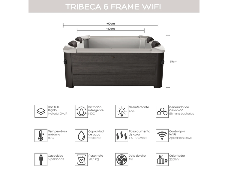 HOT TUB JACUZZI SPA 6 PERSONAS TRIBECA FRAME WIFI MSPA 3