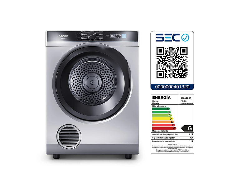 SECADORA DE ROPA FENSA 9KG FRONTAL PREMIUM CARE PRO 9D GRIS 6