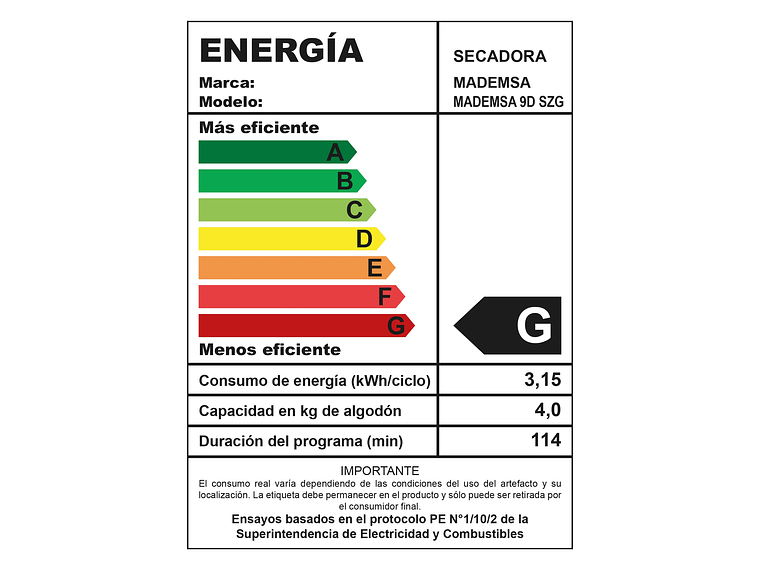 SECADOR ROPA MADEMSA 9KG SECADO AUTOMÁTICO 9D BZG GRIS 4