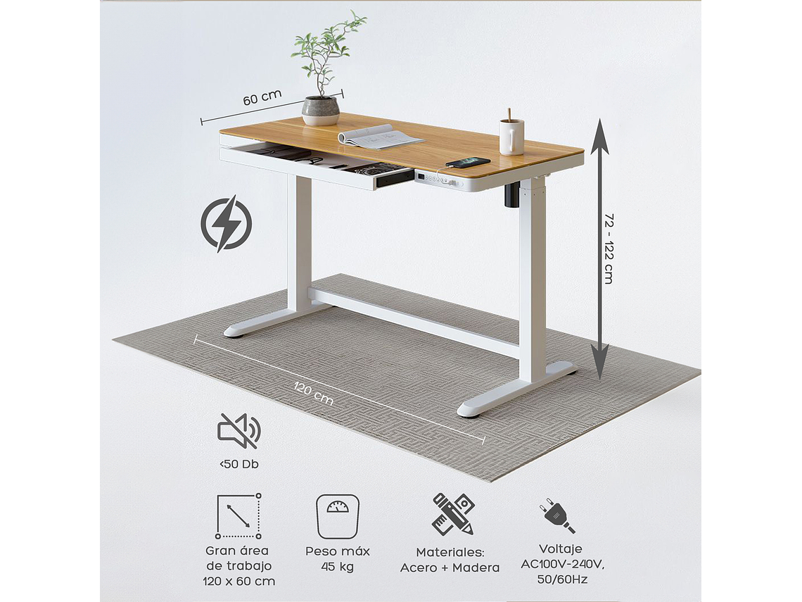 ESCRITORIO RELAN ELÉCTRICO OAK PRO TOP LIVING STANDING DESK 6
