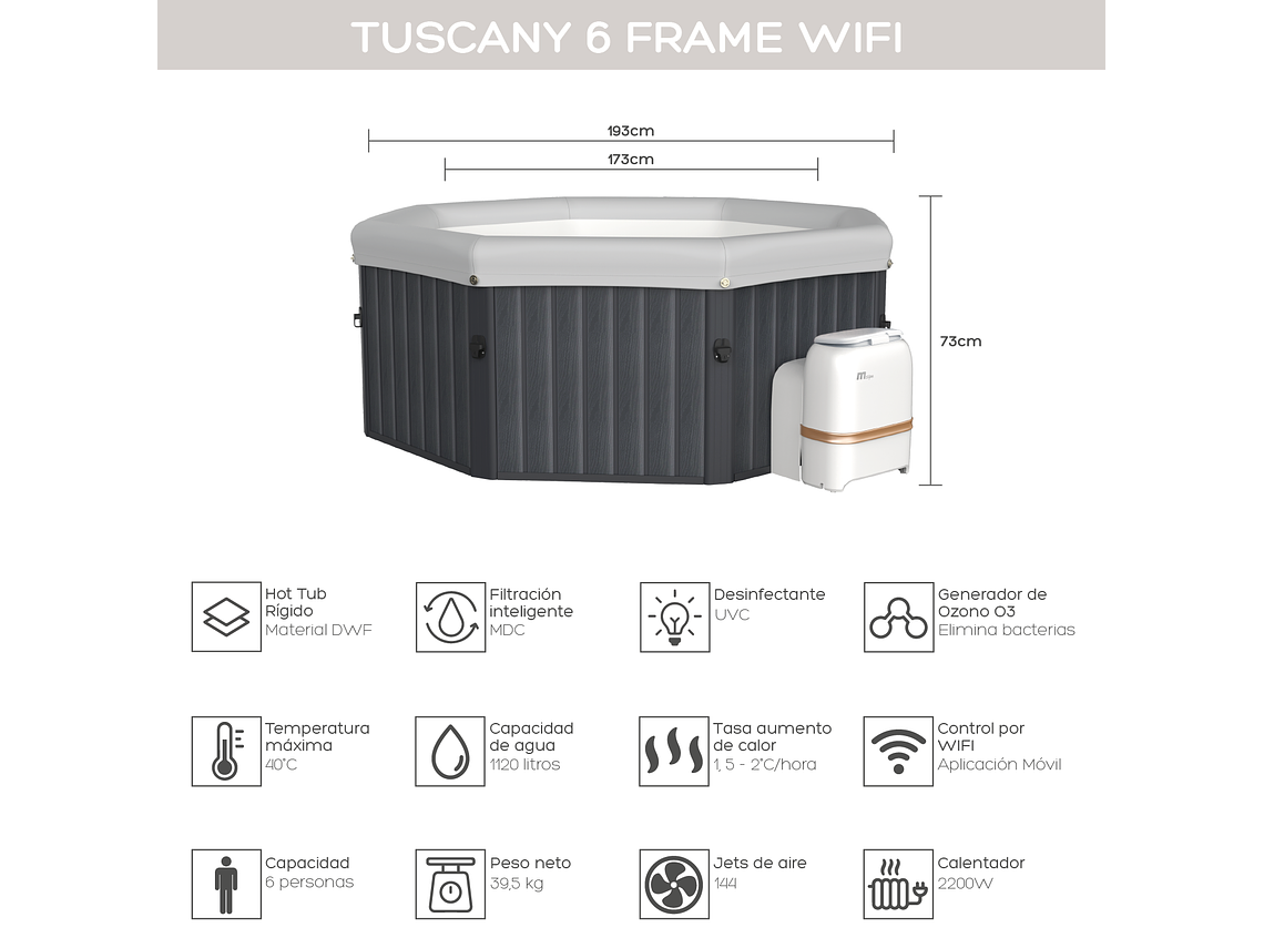 HOT TUB ARMABLE / TUSCANY 6 FRAME WIFI / MSPA 6 PERSONAS 4