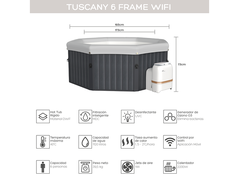 HOT TUB ARMABLE / TUSCANY 6 FRAME WIFI / MSPA 6 PERSONAS 4