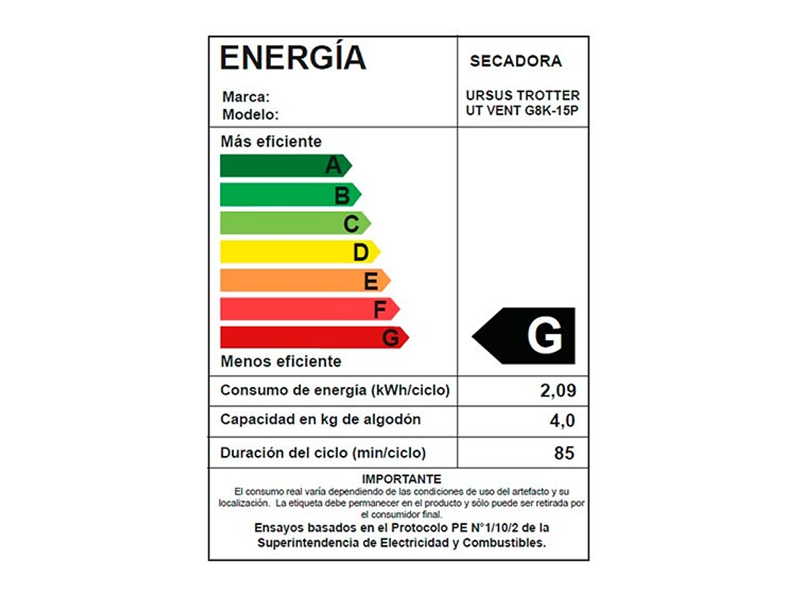 SECADORA DE ROPA POR VENTILACIÓN URSUS TROTTER UT VENT G8K-15P 8KG BLANCO 5