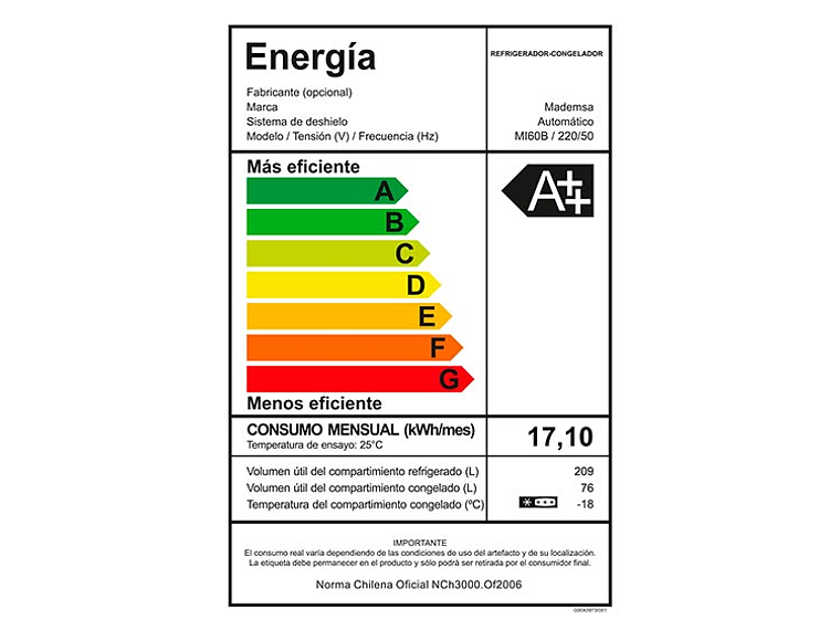 REFRIGERADOR BOTTOM FREEZER MADEMSA 285 L NO FROST MI60B 9