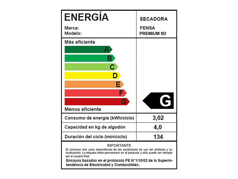 SECADORA DE ROPA POR VENTILACIÓN FENSA PREMUM CARE 9D 9KG BLANCO 7