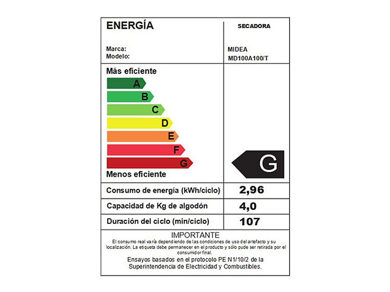 SECADORA DE ROPA POR VENTILACIÓN MIDEA MD100A100 10KG TITANIO 8