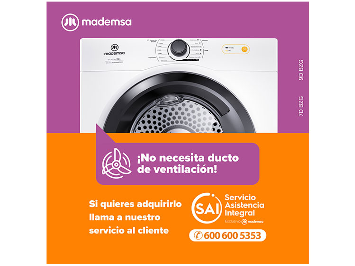 SECADORA DE ROPA POR VENTILACIÓN MADEMSA 7D BZG 7KG BLANCO 7