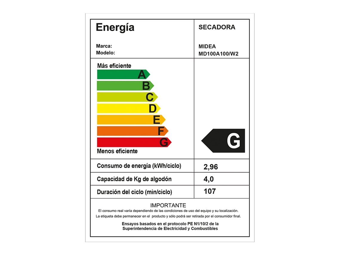 SECADORA DE ROPA POR VENTILACIÓN MIDEA MD100A100 10KG BLANCO 3