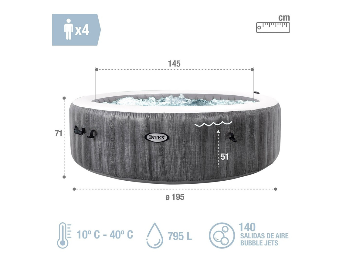 SPA HOT TUB INFLABLE INTEX GREYWOOD DELUXE 4 PERSONAS 3