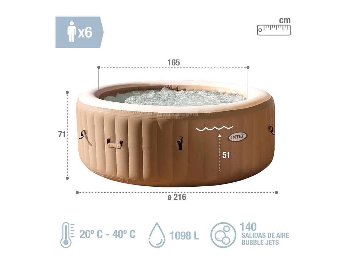 SPA HOT TUB INFLABLE INTEX BUBBLE MASSAGE 6 PERSONAS 3