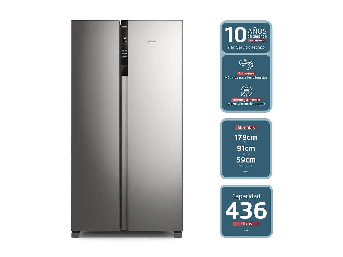 REFRIGERADOR FENSA 436L NO FROST SIDE BY SIDE SFX440 INOX 7