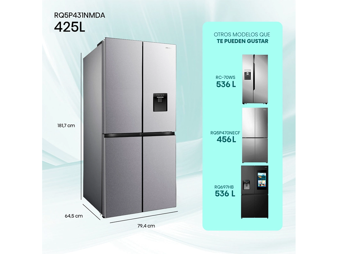 REFRIGERADOR FRENCH DOOR HISENSE RQ5P431NMDA 425L NO FROST GRIS 2