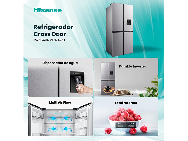 REFRIGERADOR FRENCH DOOR HISENSE RQ5P431NMDA 425L NO FROST GRIS 6