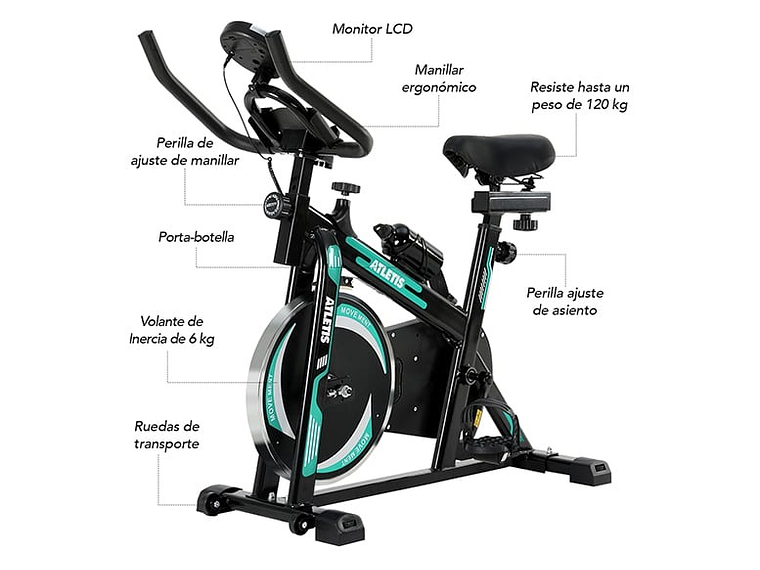 BICICLETA SPINNING ATLETIS 1632650 CAPACIDAD 120 KG K300 6KG VERDE 8