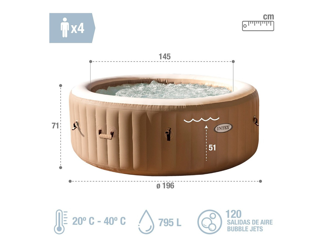 SPA HOT TUB INFLABLE INTEX BUBBLE MASSAGE 4 PERSONAS 3