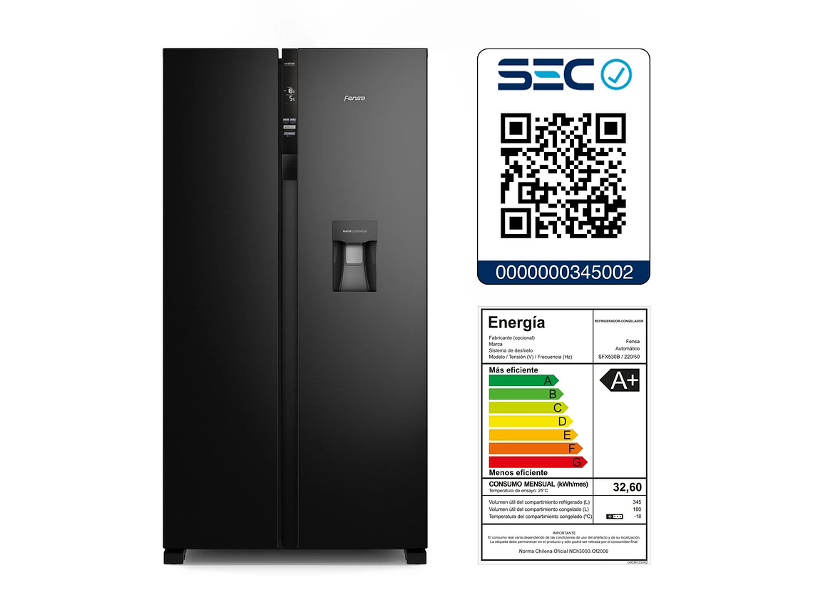 REFRIGERADOR FENSA 525L NO FROST SIDE BY SIDE SFX530B NEGRO 6