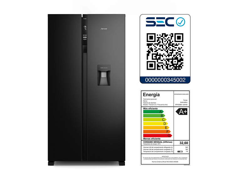 REFRIGERADOR FENSA 525L NO FROST SIDE BY SIDE SFX530B NEGRO 6