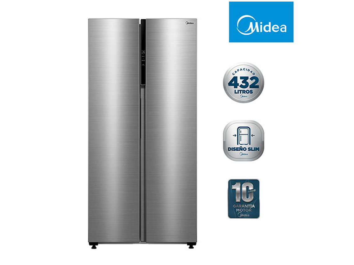REFRIGERADOR SIDE BY SIDE MIDEA MDRS619FGE46 432L NO FROST PLATA 1