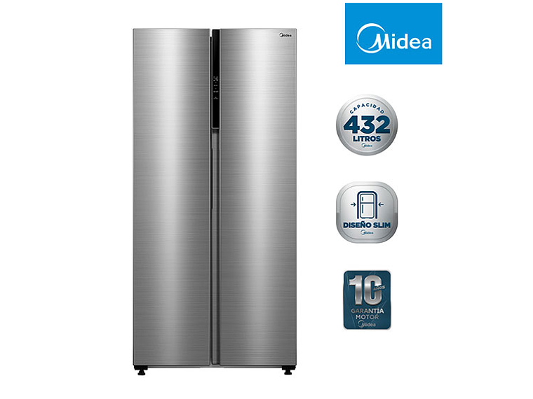 REFRIGERADOR SIDE BY SIDE MIDEA MDRS619FGE46 432L NO FROST PLATA 1