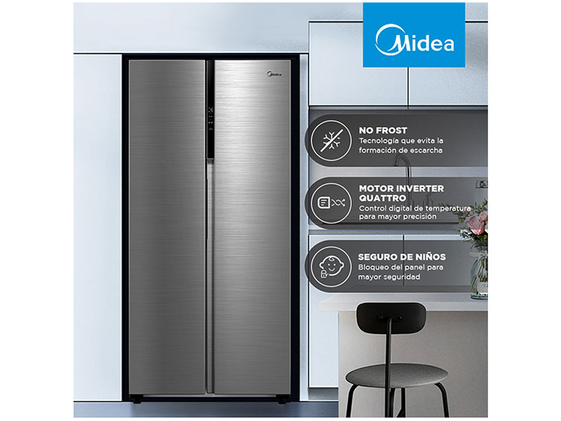 REFRIGERADOR SIDE BY SIDE MIDEA MDRS619FGE46 432L NO FROST PLATA 6