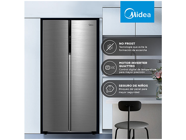REFRIGERADOR SIDE BY SIDE MIDEA MDRS619FGE46 432L NO FROST PLATA 6