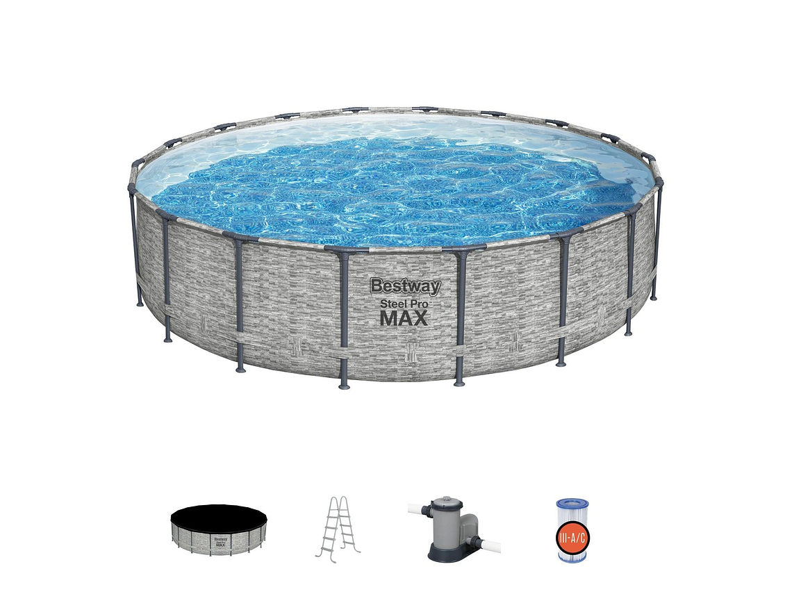 PISCINA BESTWAY REDONDA STEELPRO MAX GRIS PIEDRA 5.49MX1.22M 2
