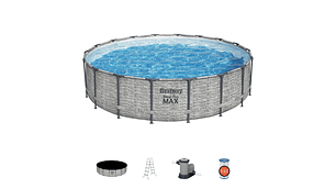 PISCINA BESTWAY REDONDA STEELPRO MAX GRIS PIEDRA 5.49MX1.22M