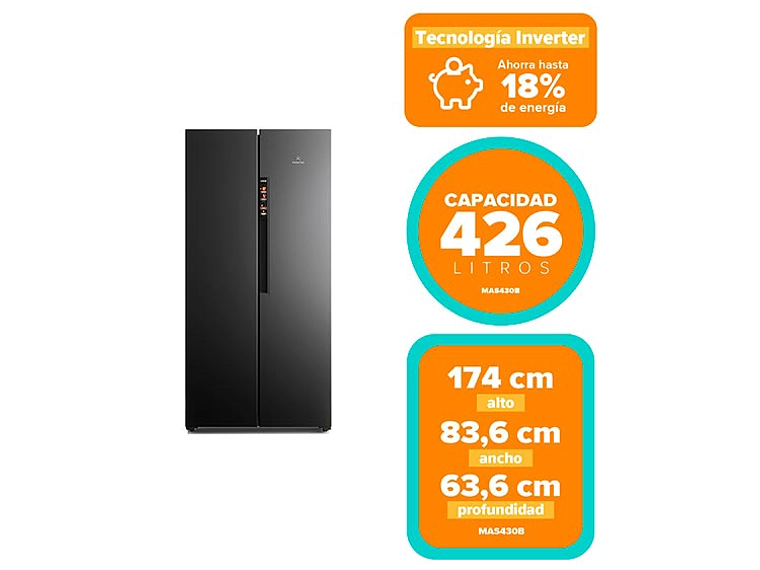 REFRIGERADOR SIDE BY SIDE MADEMSA MAS430B 426L NO FROST GRAFITO 5