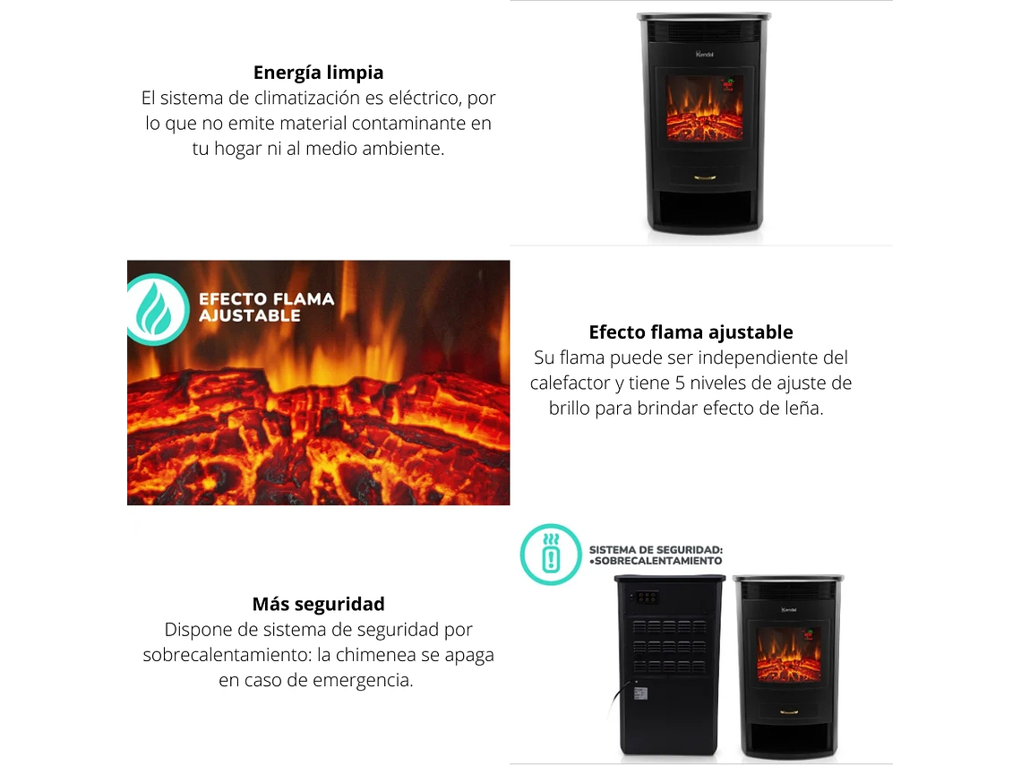 ESTUFA CHIMENEA ELÉCTRICA KENDAL KCE-2120L 4