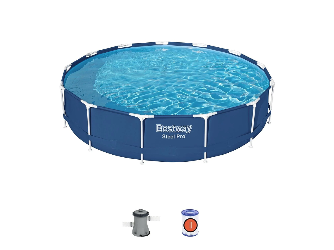 PISCINA BESTWAY REDONDA STEEL PRO CON FILTRO 3.96MX84CM AZUL 2